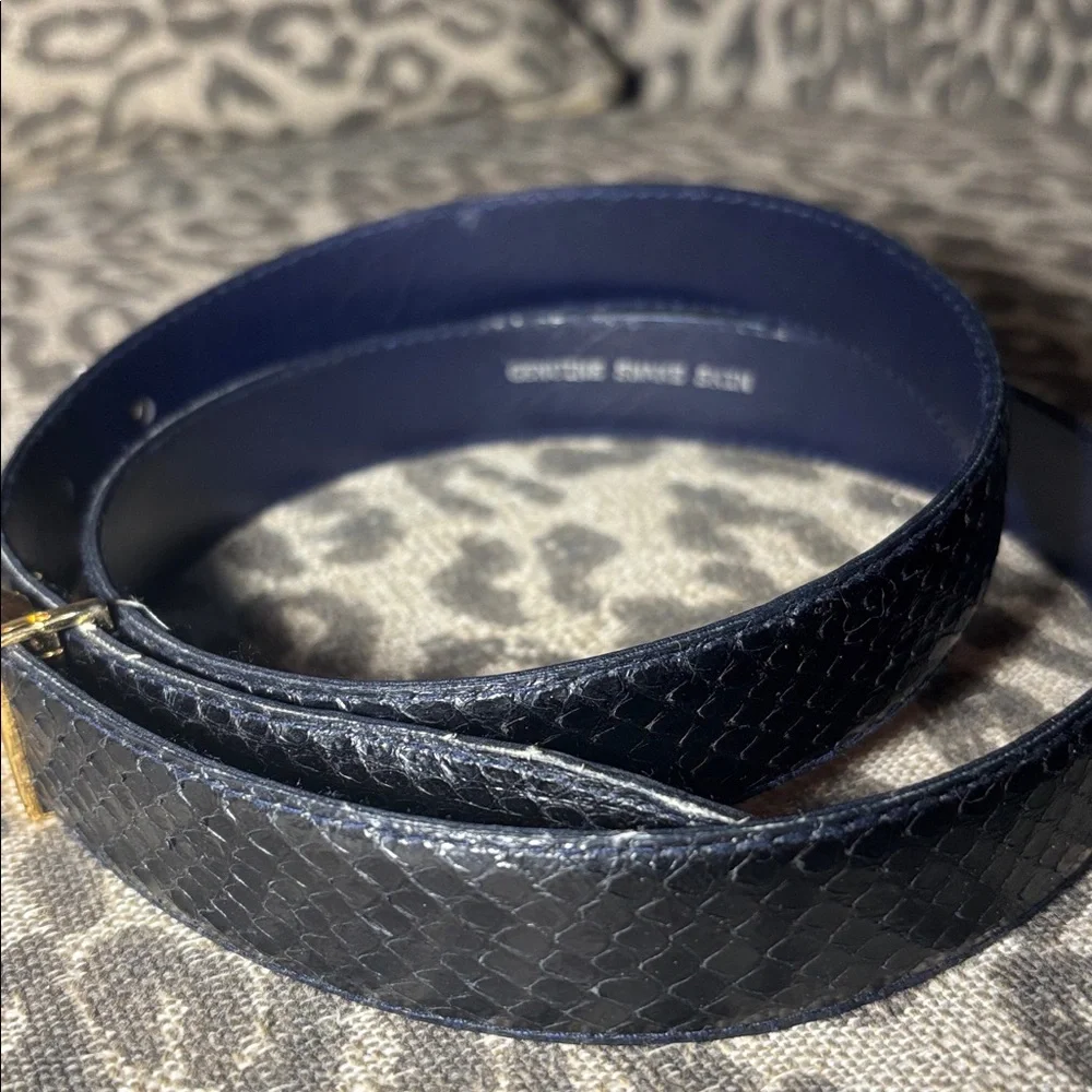 Vintage Navy blue Snakeskin Belt with Gold Buckle genuine snakeskin statement
